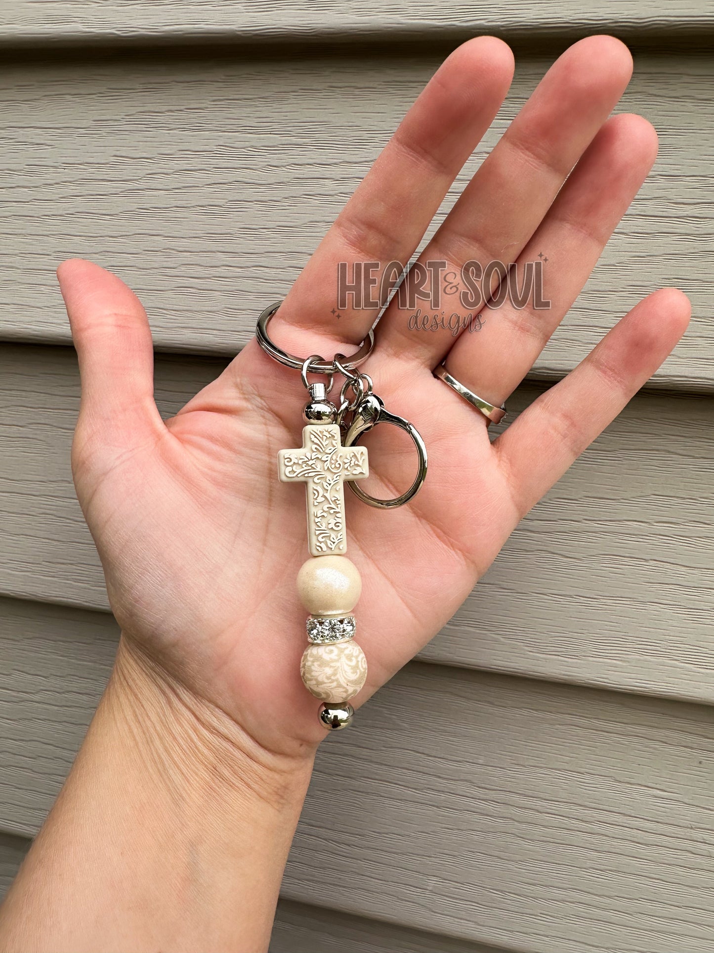 Ivory cross keychain