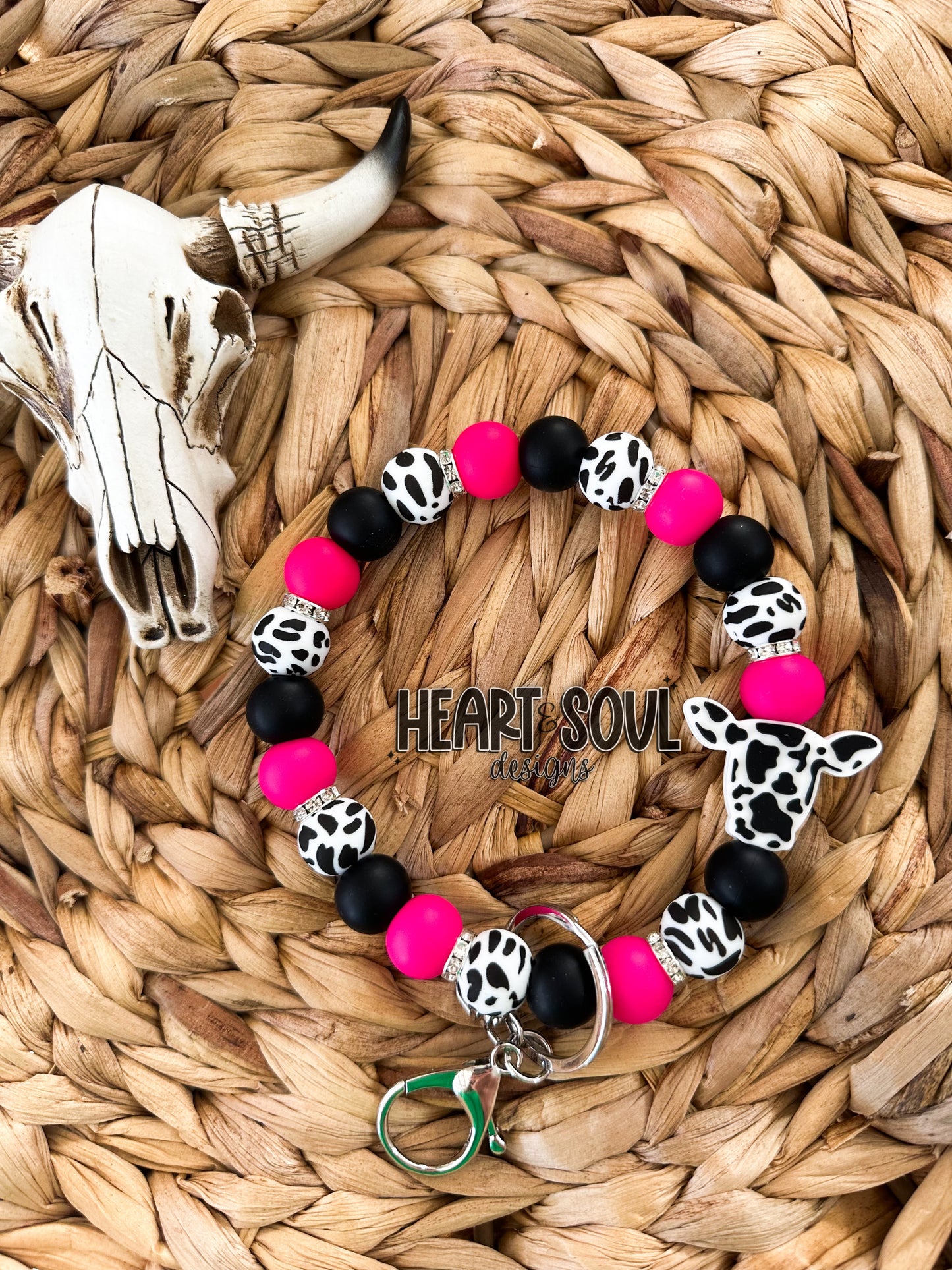 Hot pink cow wristlet