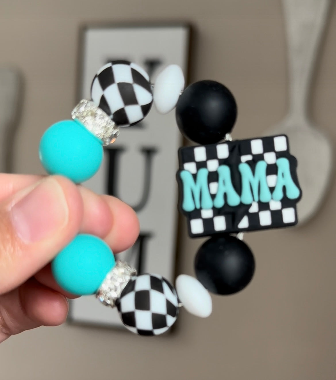 Mama checkered cup charm