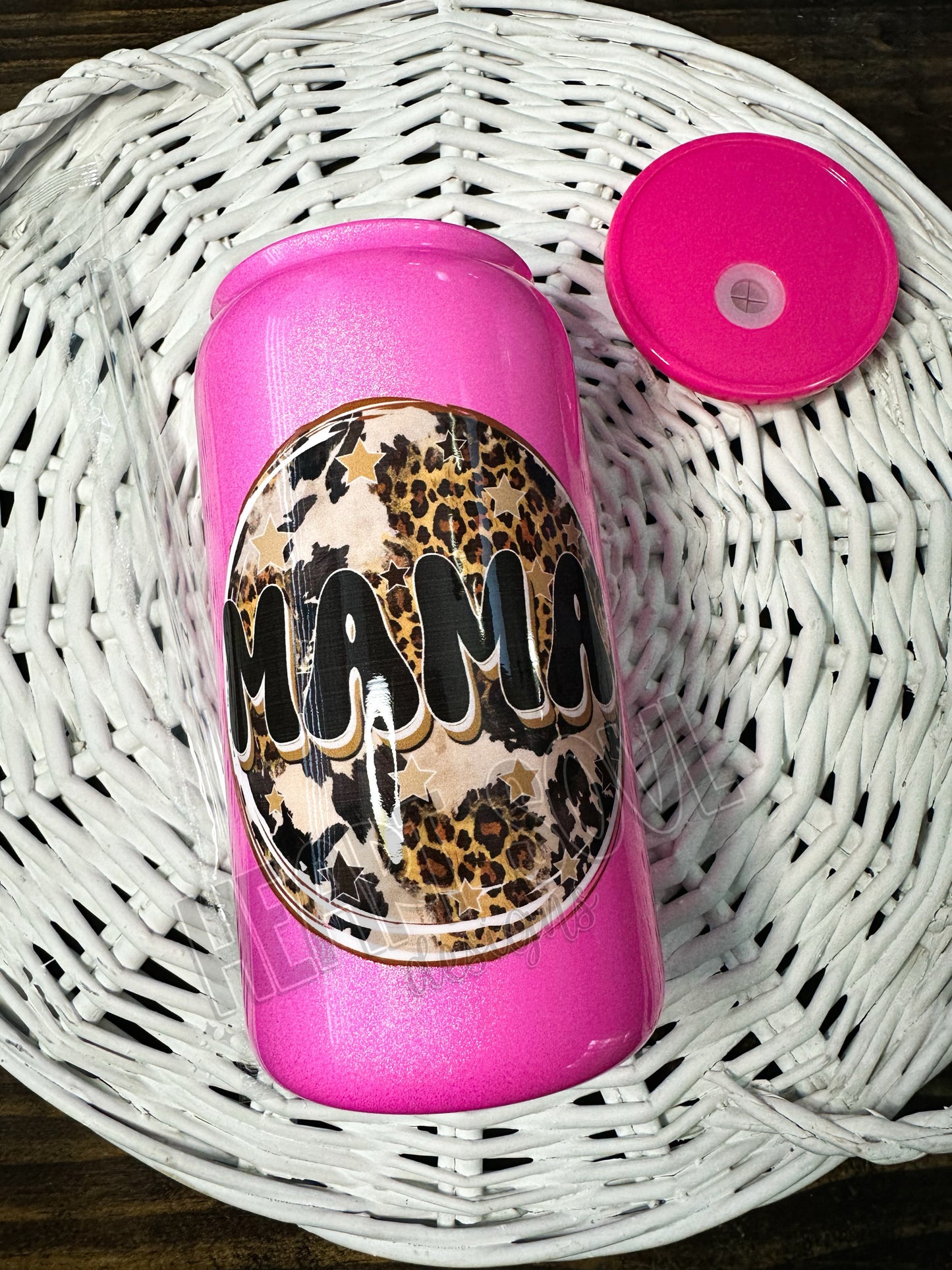 Mama cowhide - shimmer glass cup/hot pink