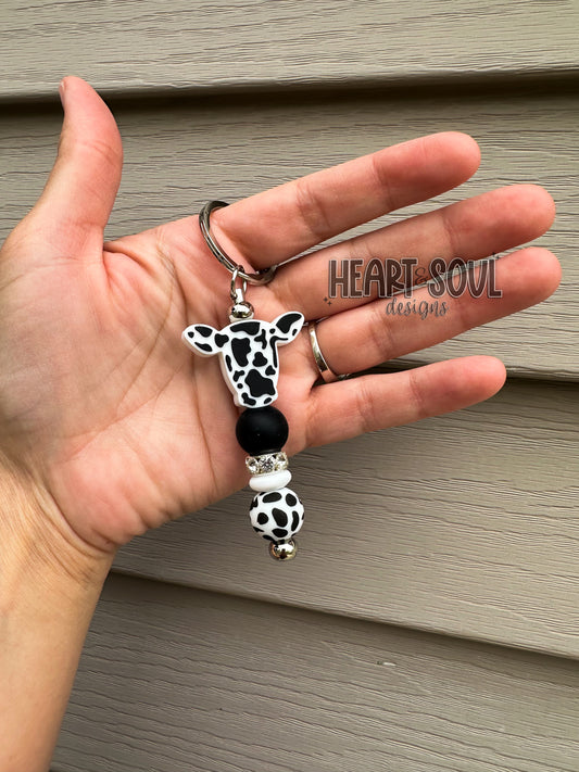 Black & white cow keychain