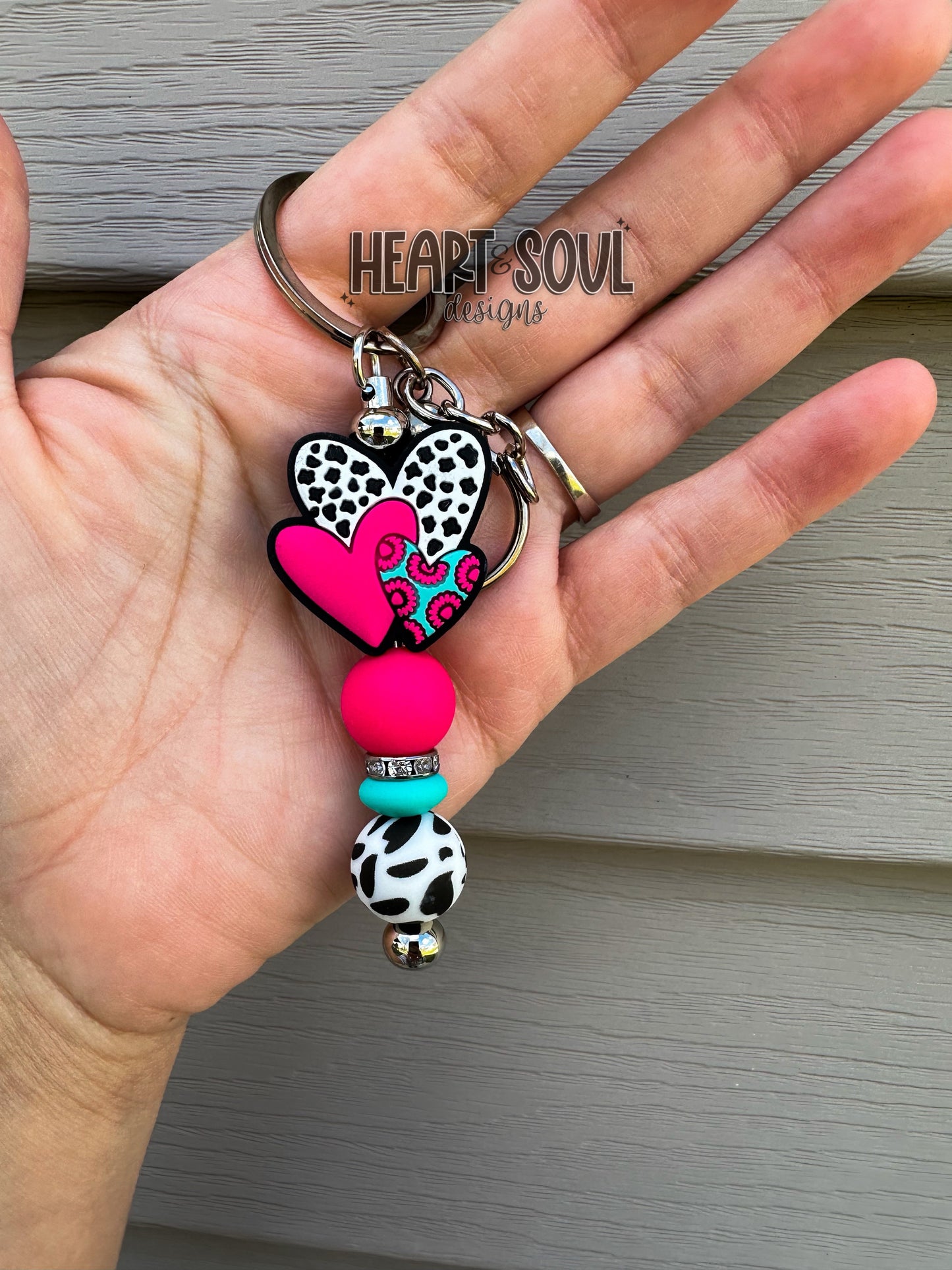 Cowprint heart keychain