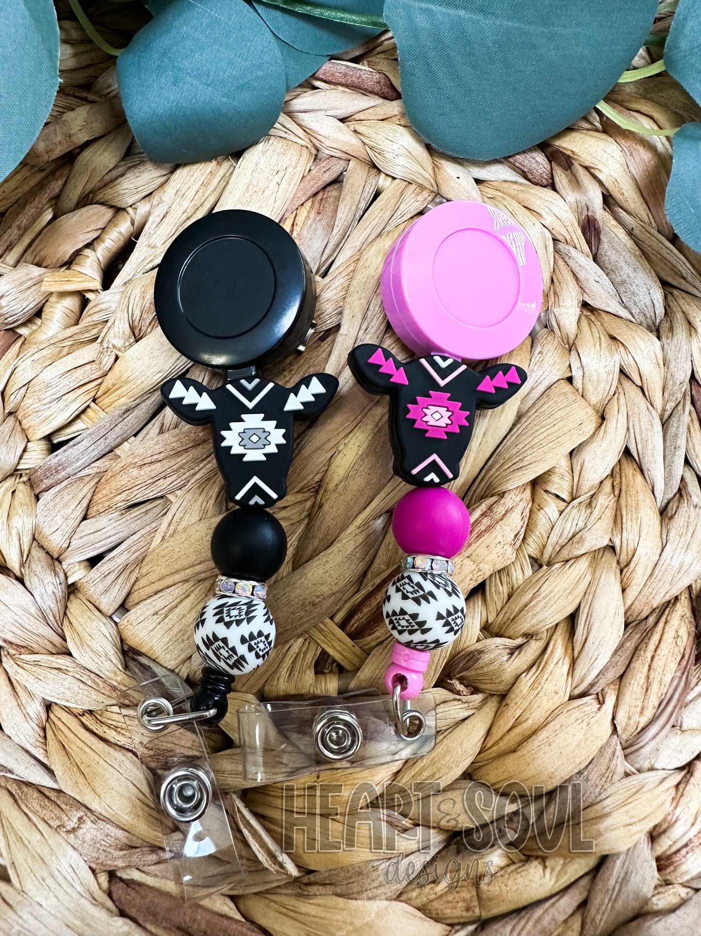 Aztec cow badge reel