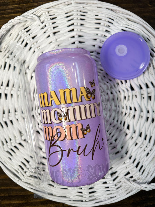 Mama mom bruh - shimmer glass cup/purple